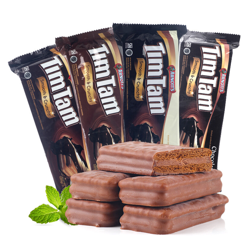 印尼进口TimTam雅乐思原味黑巧克力味夹心威化饼干105g*4包 孕妇休闲零食品 卡布奇诺味105g*4袋